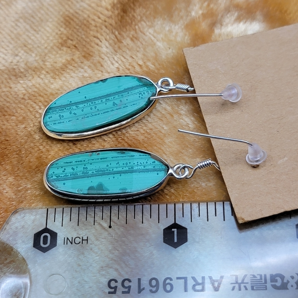NEW Unique Double Sided Malachite & .925 Sterling Silver Dangle Earrings Boho - Picture 6 of 11
